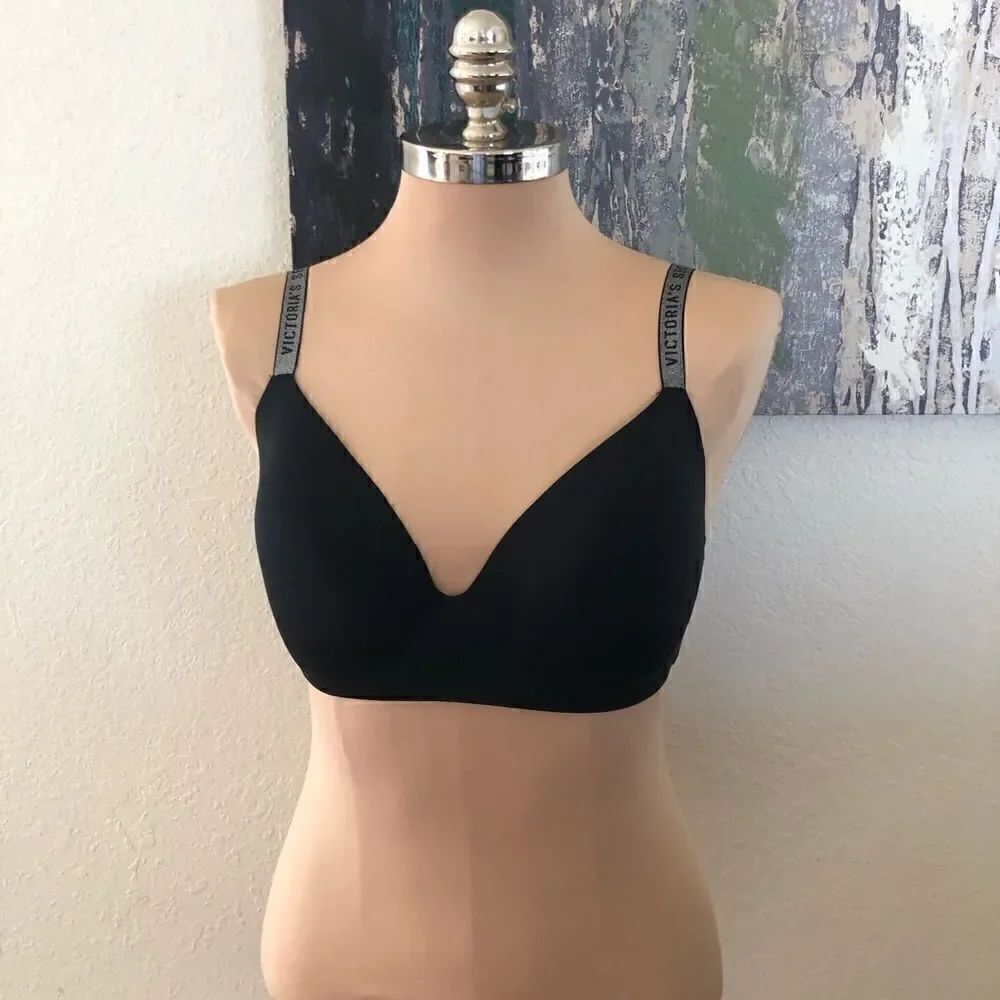 Victoria's Secret T-Shirt Lightly Lined Wireless Bra Solid Black Size 34DDD